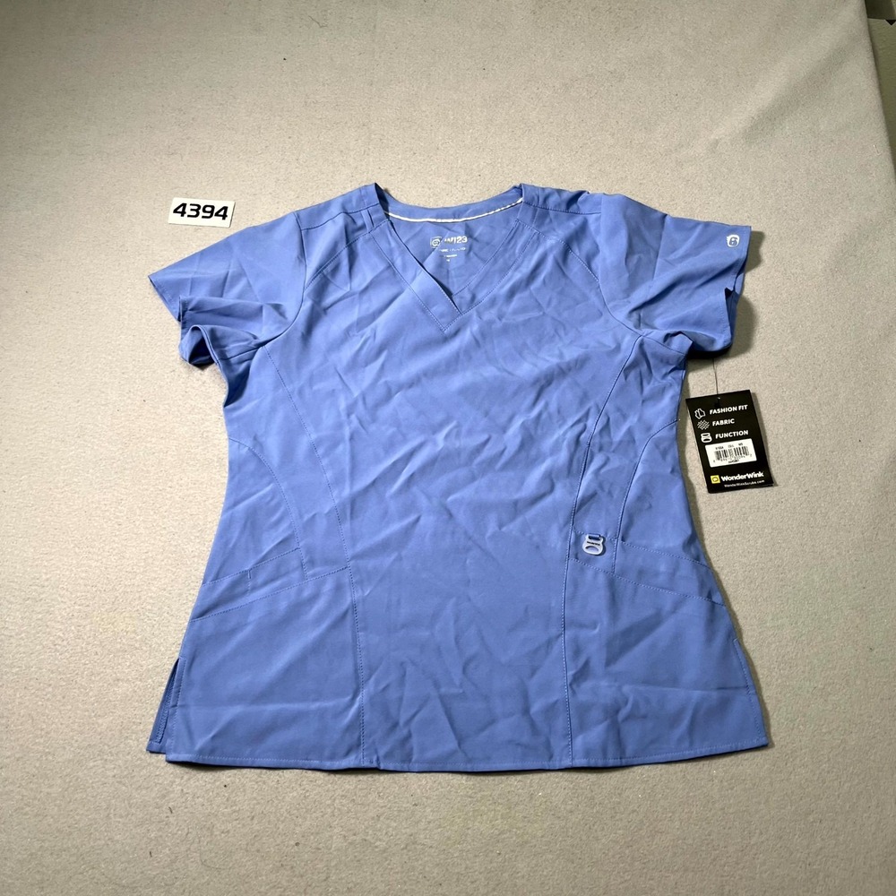 Wink W123 Scrub Top Women M Blue Short Sleeve Moisture Wicking Wrinkle Resistant